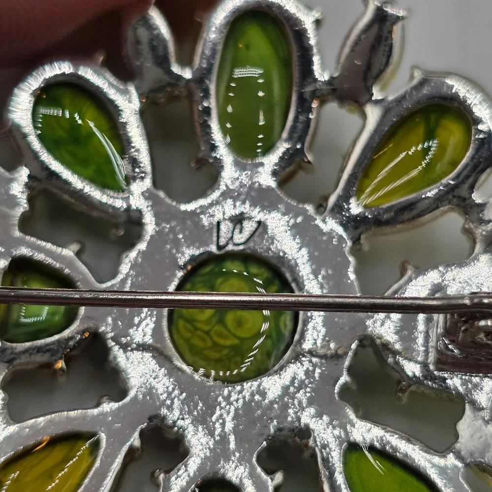 Liz Claiborne Vintage‎ Estate Art Deco Style Brooch Green Amber Gemstones Glam